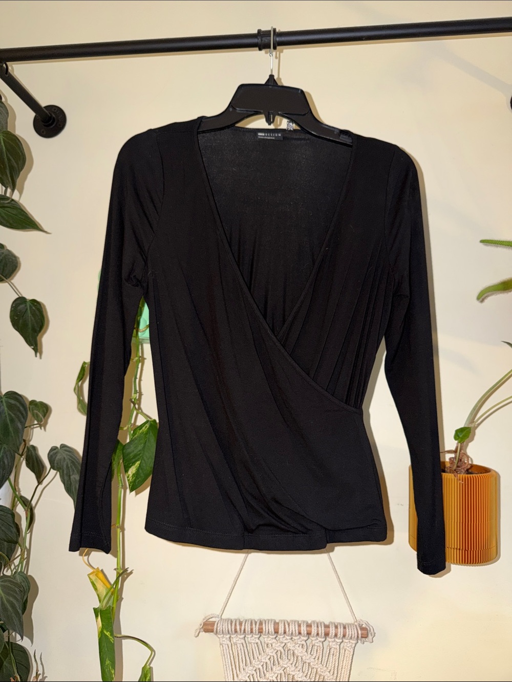 ASOS Black Long-Sleeve Faux Wrap Top